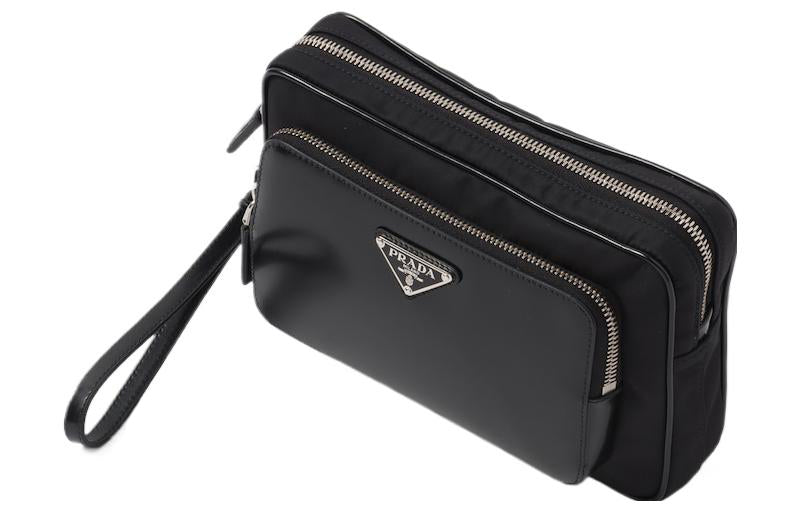 PRADA Recycled Nylon Mixed With Shiny Leather Clutch Regular Men's Black