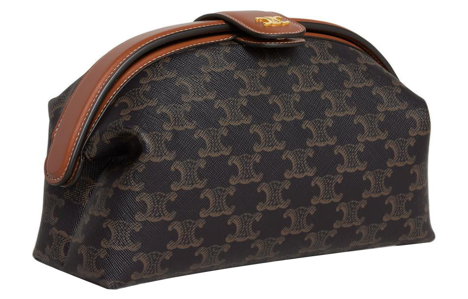 CELINE Triomphe Canvas With Calfskin Clutch Women's Black/Brown