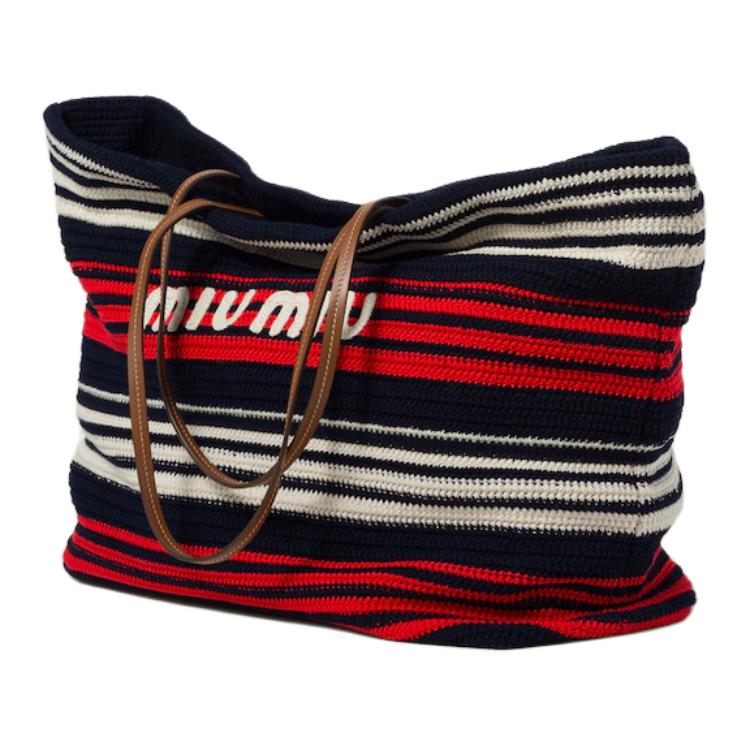 MIU MIU Fabric Tote Bag Shopping Bag Handbag Women's Blue & Red & White