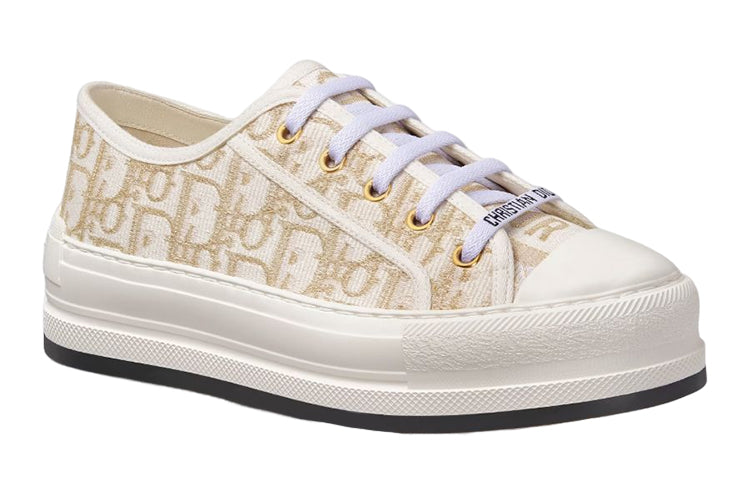DIOR Walk'n'Dior Platform Shoes Low Top Stylish Skateboarding Shoes Women's White Gold