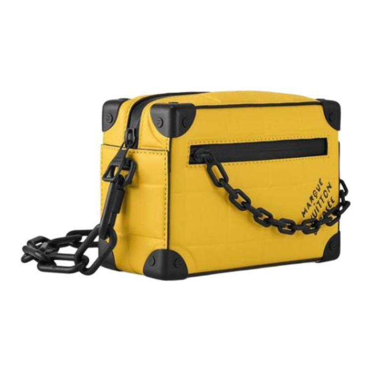 LOUIS VUITTON SOFT TRUNK Leather Trim Box Bag Shoulder Bag Crossbody Bag Mini Women's Yellow & Black