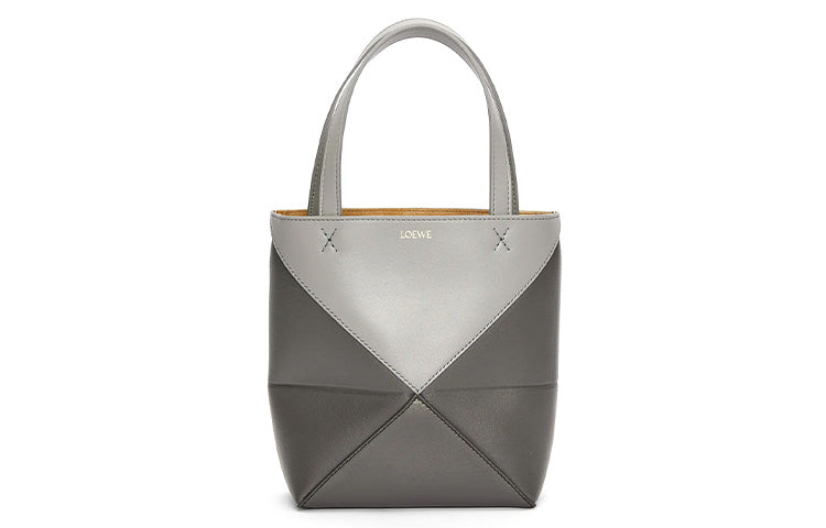 LOEWE Shiny Cow Leather Handbag Mini Women's Pearl Gray & Dark Gray