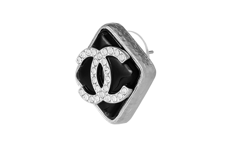 CHANEL Stud Earrings Women's Silver/Black