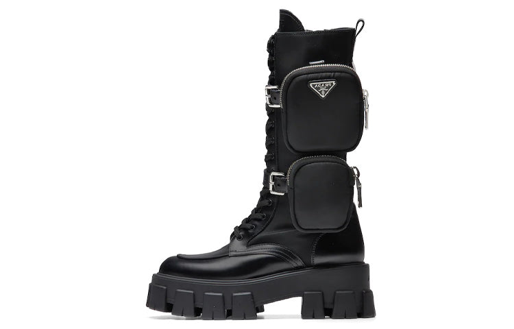 PRADA Monolith 55mm Pouch Tall Boots Black Leather