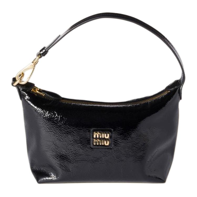 MIU MIU Naplak Patent Leather Pouch Women's Black
