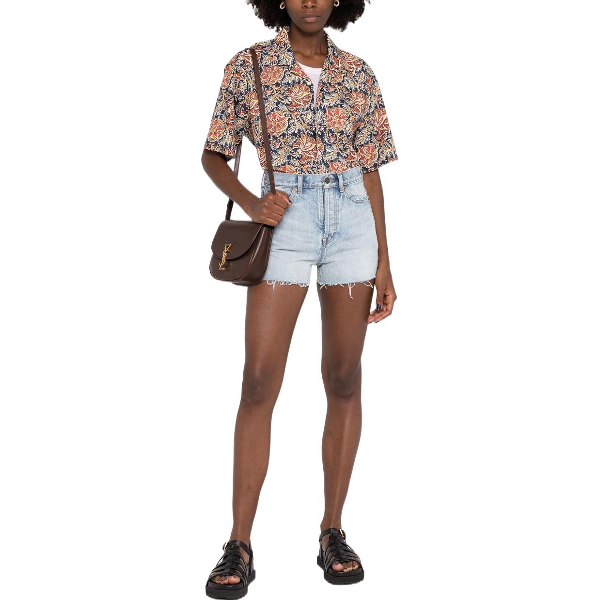 SAINT LAURENT High Waist Raw Edge Denim Shorts