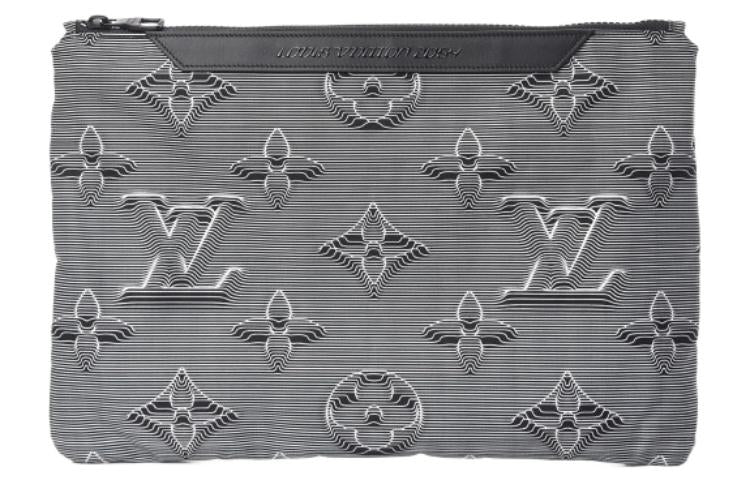 LOUIS VUITTON 2054 Cow Leather Clutch Unisex Gray