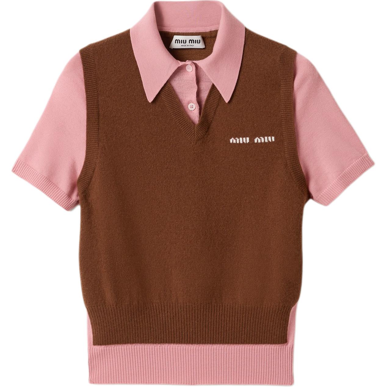 MIU MIU Cashmere Wool Polo Sweater Tobacco/Pink