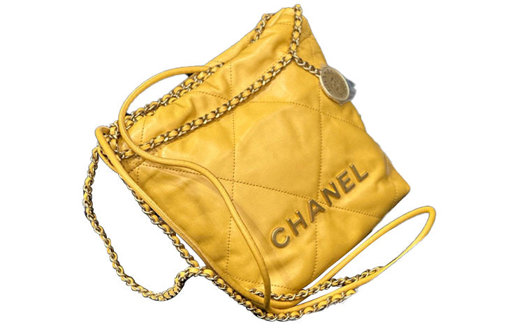 CHANEL 22Bag Bright Calfskin Bucket Bags Crossbody Bag, Shoulder Bag Women's Bright Yellow