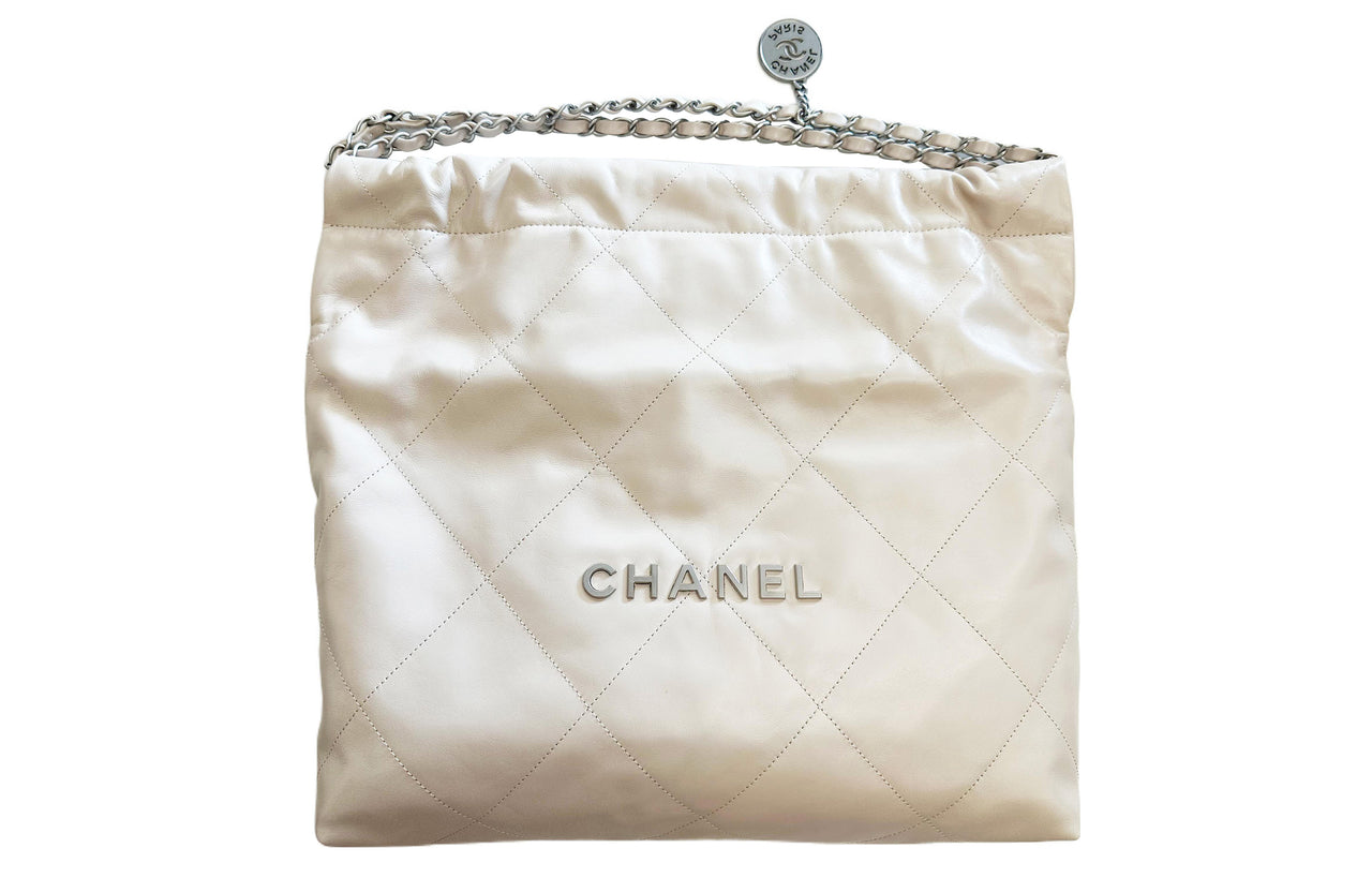 CHANEL 22Bag Cow Leather Bucket Bag, Handbag, Shoulder Bag Women's Ivory
