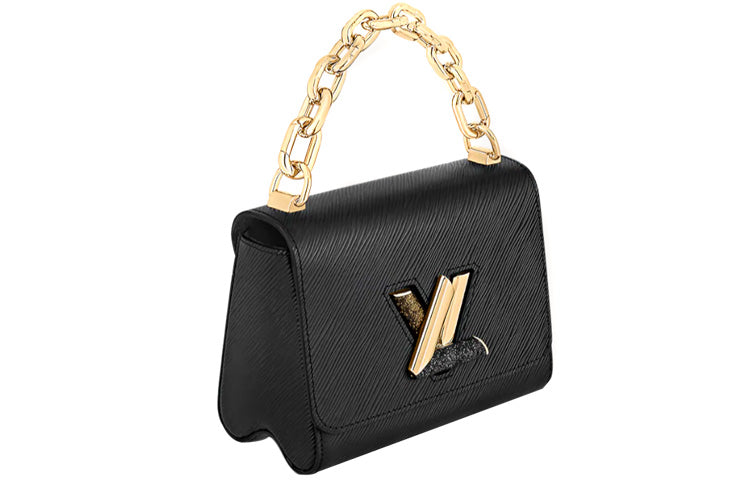 LOUIS VUITTON Twist Epi Grained Leather Patchwork Trim Shoulder Bag Crossbody Bag Small Size Women's Black