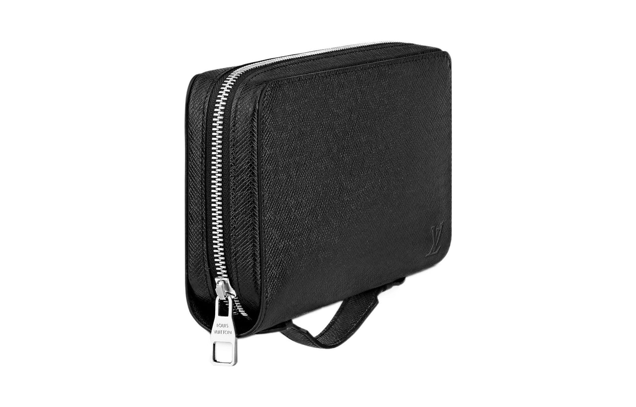 LOUIS VUITTON Zippy Taiga Leather With Cow Leather Wallet Men's Black
