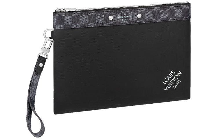 LOUIS VUITTON Pochette To-Go Cow Leather With Graphite Chessboard Canvas Clutch Regular Men's Black