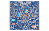 HERMES Silk Scarves Women's Marine Blue/Brown/White
