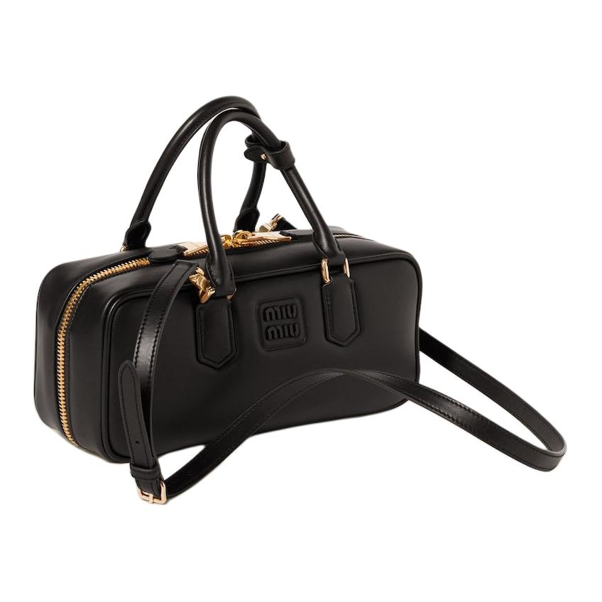 MIU MIU Arcadie Series Calfskin Bowling Bag, Shoulder Bag, Crossbody Bag, Handbag Tubas Women's Black