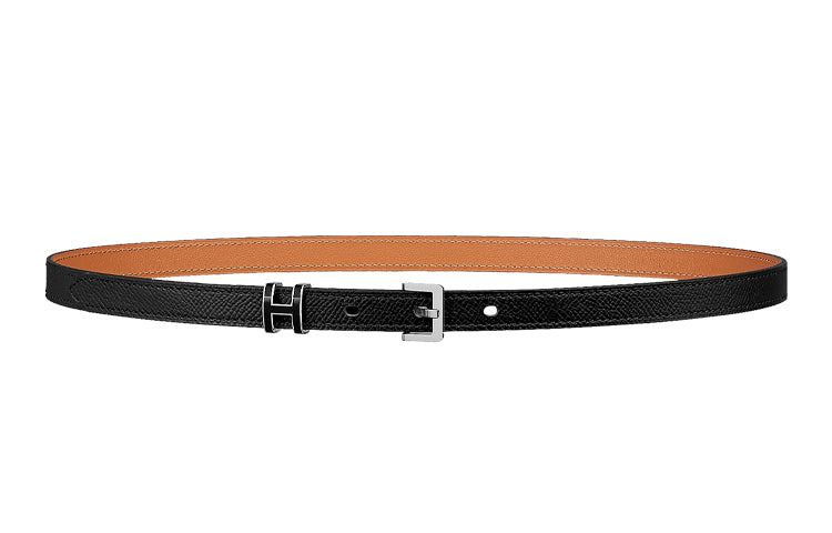 HERMES Togo Calfskin Belt Leather Belts Unisex Black 1.5cm