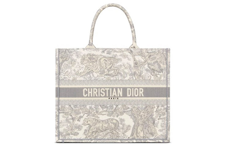 DIOR BookTote Embroidery Tote Bag, Shopping Bag, Handbag Tubas Women's Gray