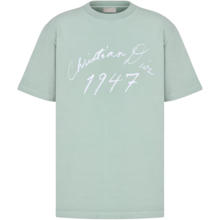 DIOR Letter Logo Pattern Crew Neck Loose Fit Short Sleeved T Shirt Men's Green