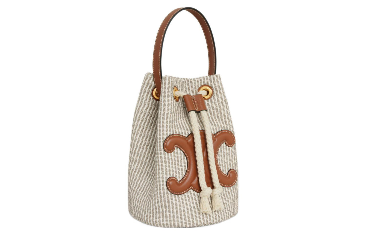 CELINE Fabric With Cow Leather Handbag Regular Women's Beige