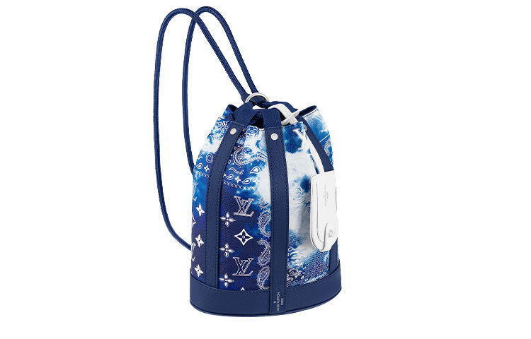 LOUIS VUITTON Cow Leather Messenger Bag Crossbody Bag Backpack Small Size Men's Tie-Dye Blue