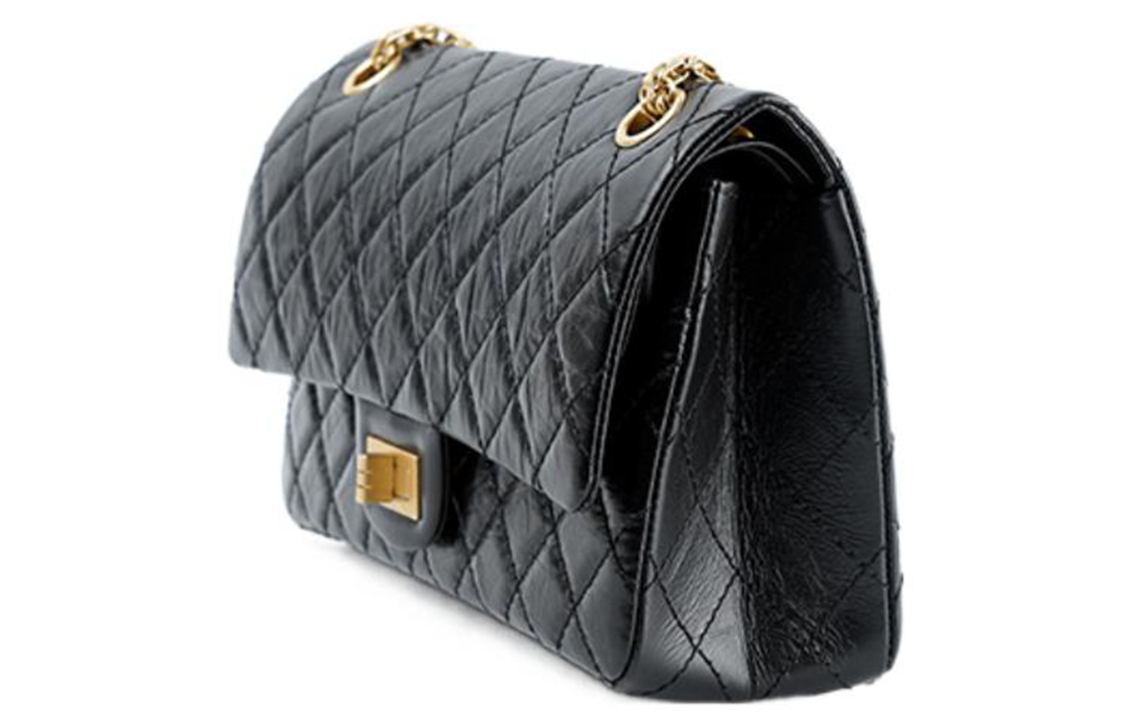 CHANEL 2.55 Interlocking Vintage Calfskin With Metal Accents Crossbody Bags Shoulder Bags Medium Size Women's Black