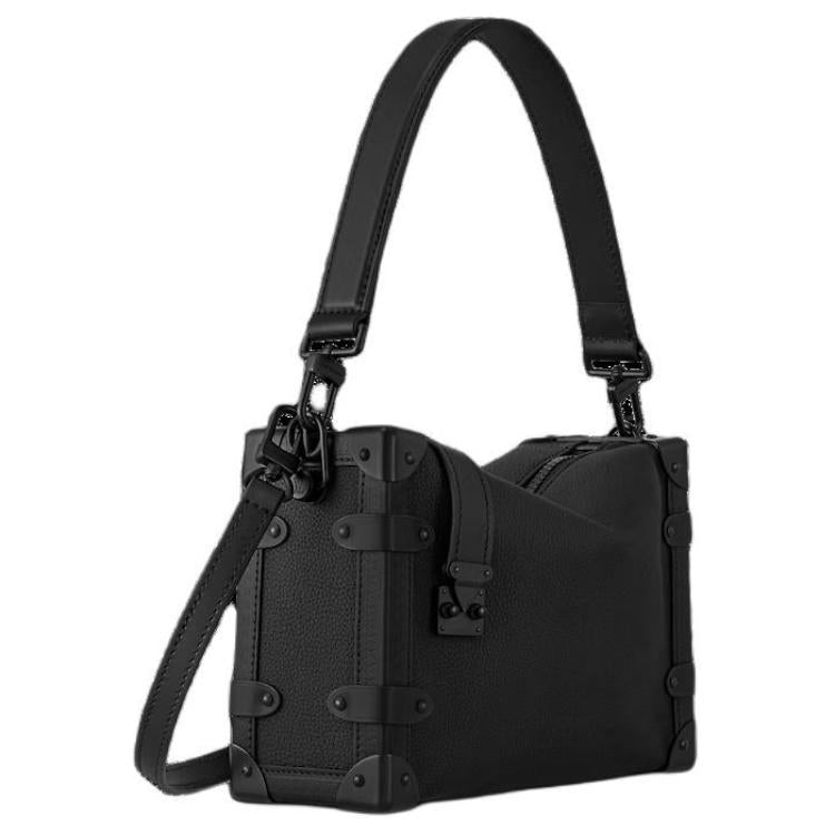 LOUIS VUITTON Cow Leather Soft Box Crossbody Bag, Shoulder Bag Medium Size Women's Black
