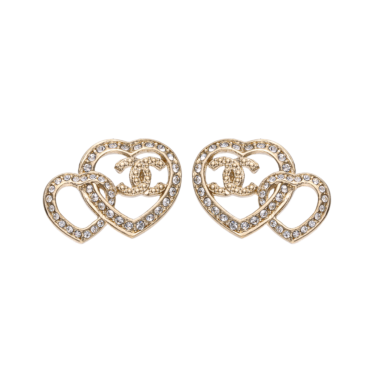 CHANEL 2022 Heart Rhinestone Earrings