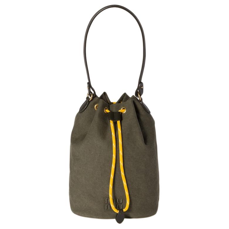MIU MIU Cotton Bucket Bag Handbag Women's Olive Green