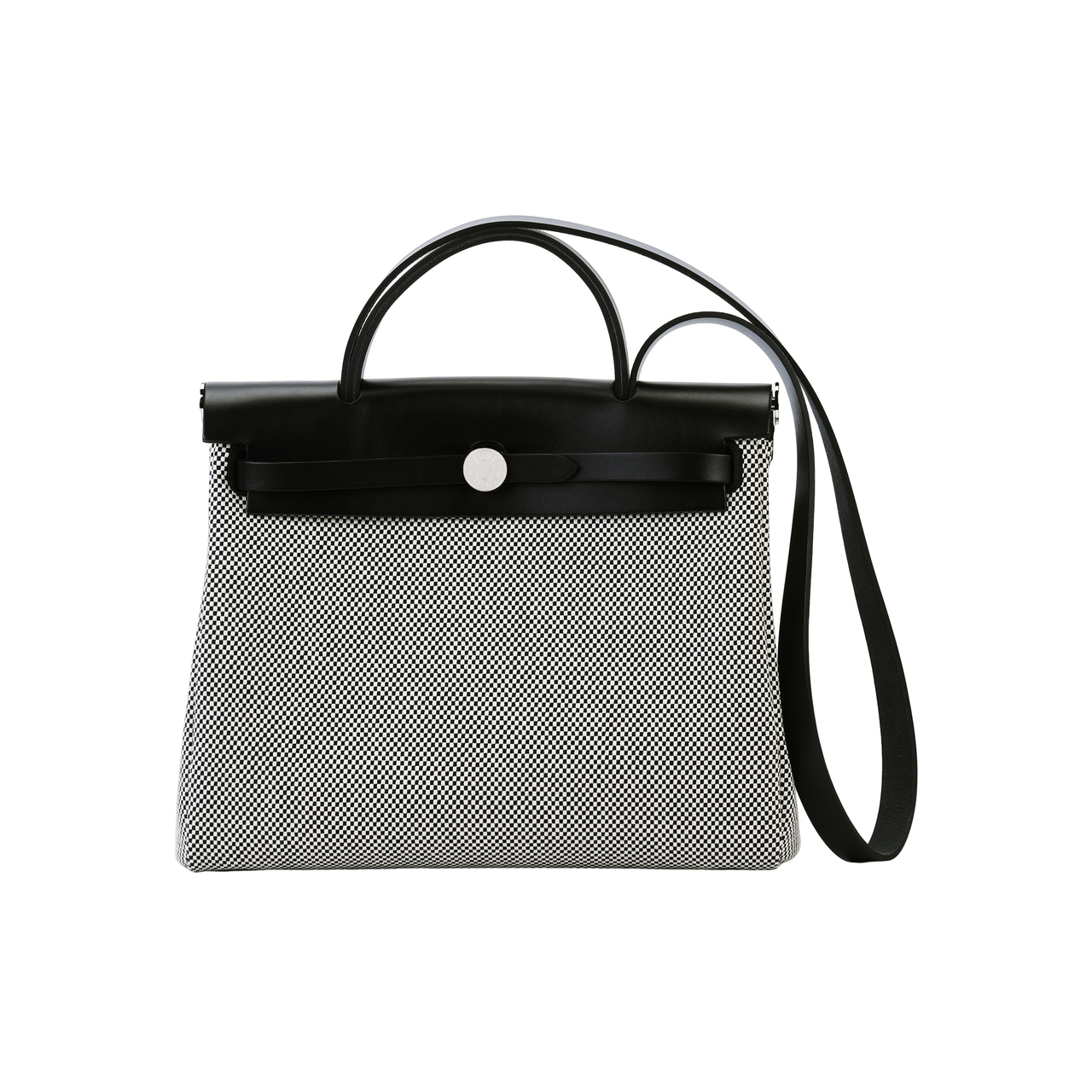 HERMES Herbag Zip Canvas With Leather Portable One Shoulder Canvas Bag Crossbody Bag Unisex Black White
