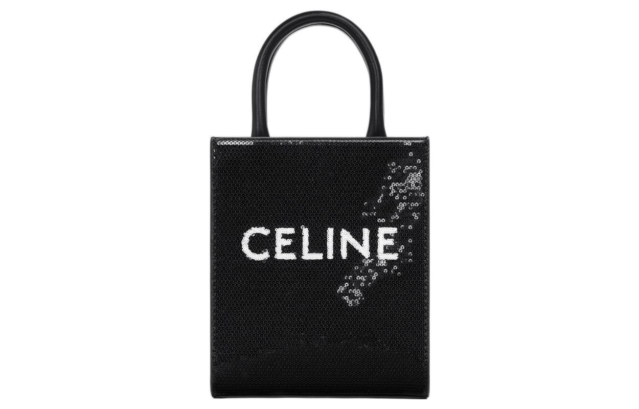 CELINE Cabas Lambskin With Calfskin Trim Handbag, Shoulder Bag, Crossbody Bag Mini Women's Black & White