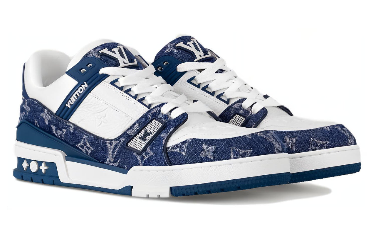 LOUIS VUITTON Trainer Low-Top Stylish Skateboarding Shoes Unisex Blue White