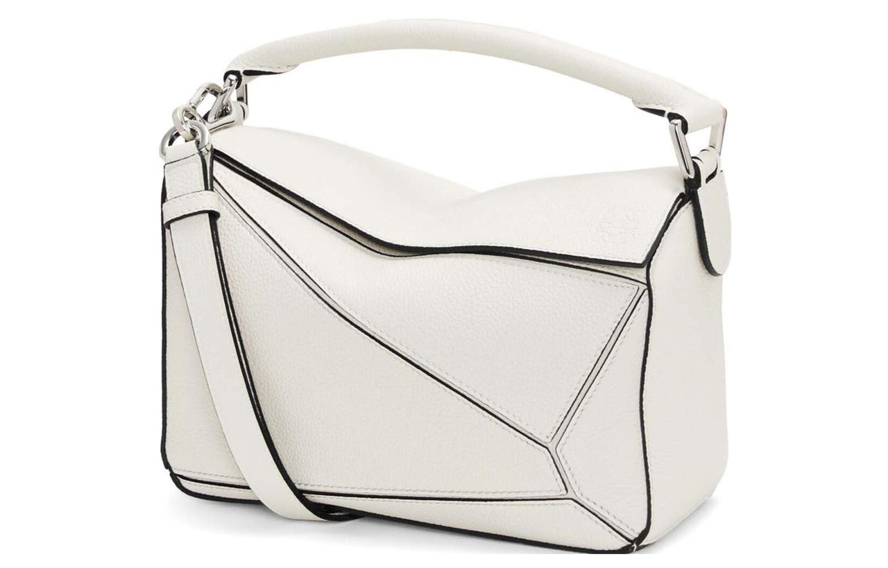 LOEWE Puzzle Soft Grained Small Cow Leather Shoulder Bag Crossbody Bag Handbag Small Size Women's White