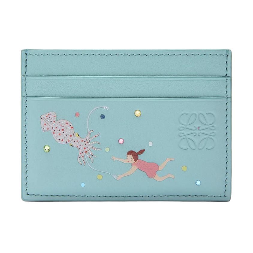 LOEWE Suna Fujita Collaboration Nappa Cow Leather Card Holder Women's Aqua Green
