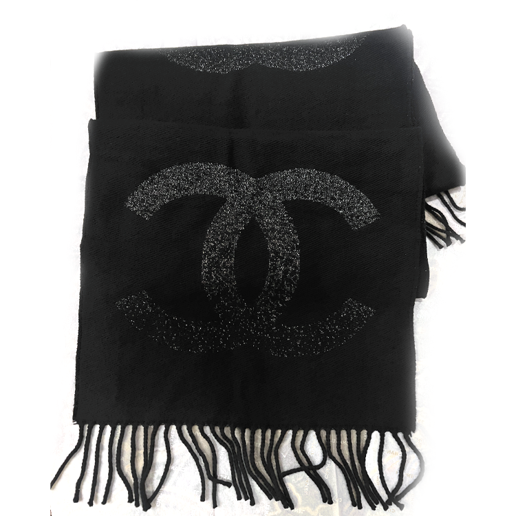 CHANEL Wool Blend Cashmere Knit Scarves Women's Black
