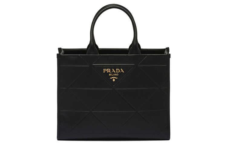 PRADA Medium Leather Symbole Bag With Topstitching Black