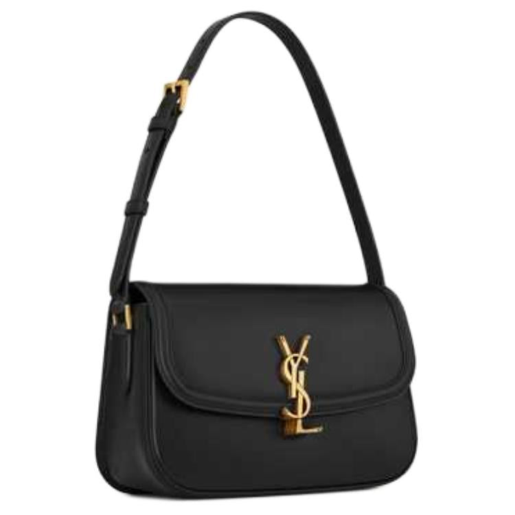 SAINT LAURENT SOLFERINO Cow Leather Shoulder Bag Medium Size Women's Black