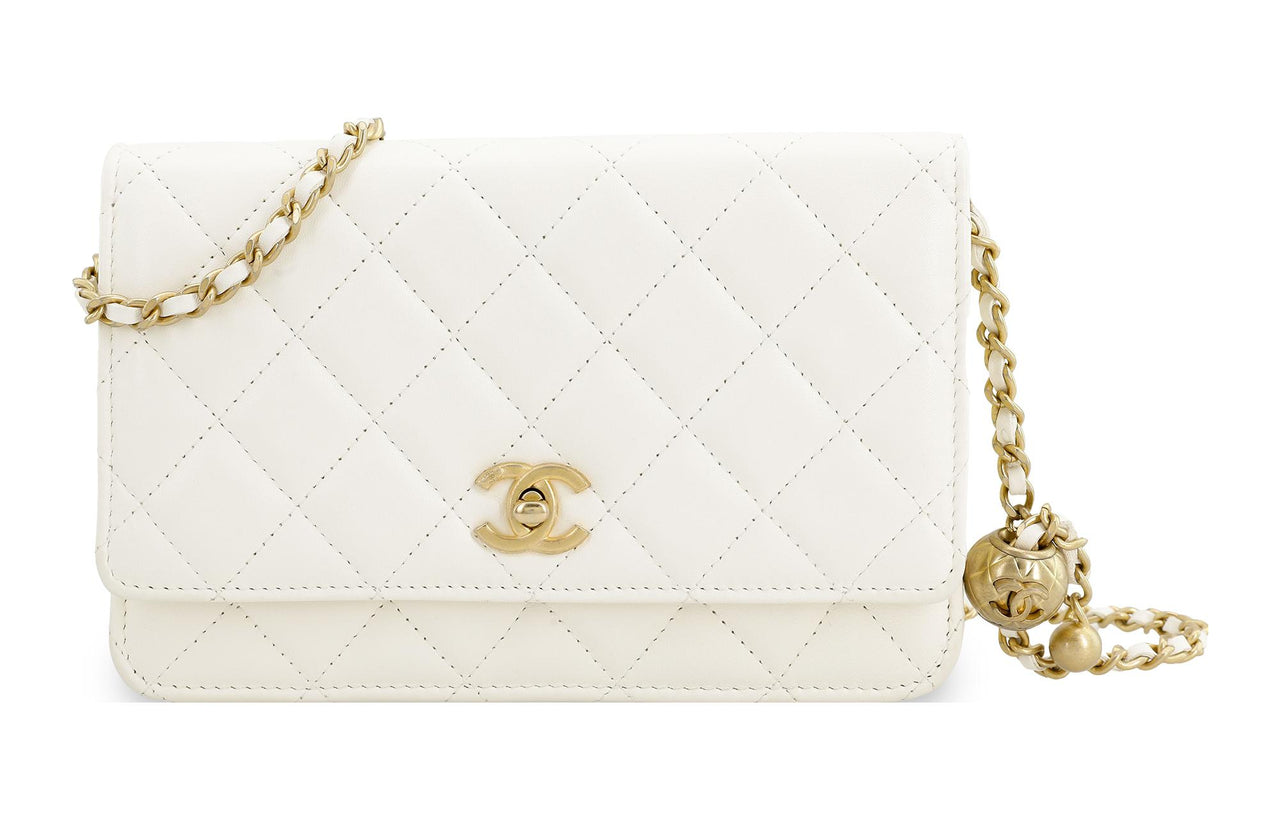 CHANEL WOC Smooth Lambskin With Gold Metal Shoulder Bag, Crossbody Bag Mini Women's White