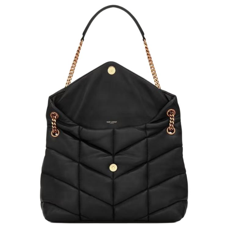 SAINT LAURENT PUFFER Lambskin Shoulder Bag Medium Size Women's Black