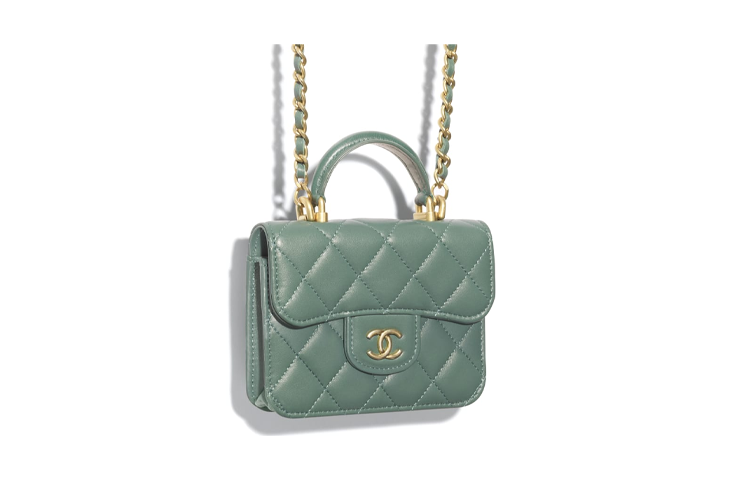 CHANEL 21B Fall Sheepskin Flap Bag, Coin Purse, Shoulder Bag, Crossbody Bag Regular Women's Green