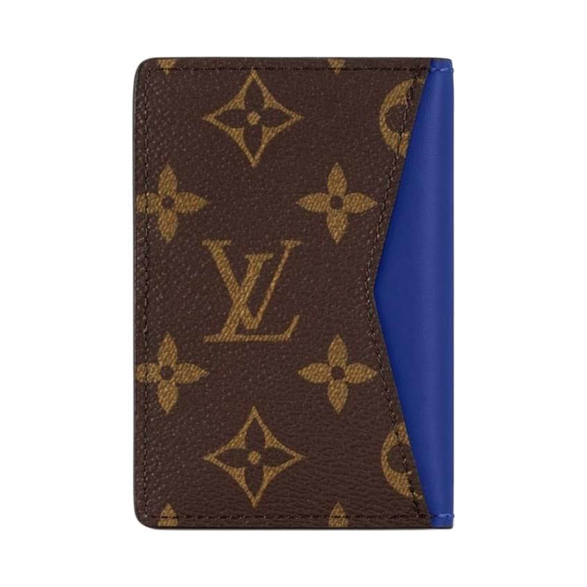 LOUIS VUITTON Leather Card Holder Women's Dark Blue & Brown