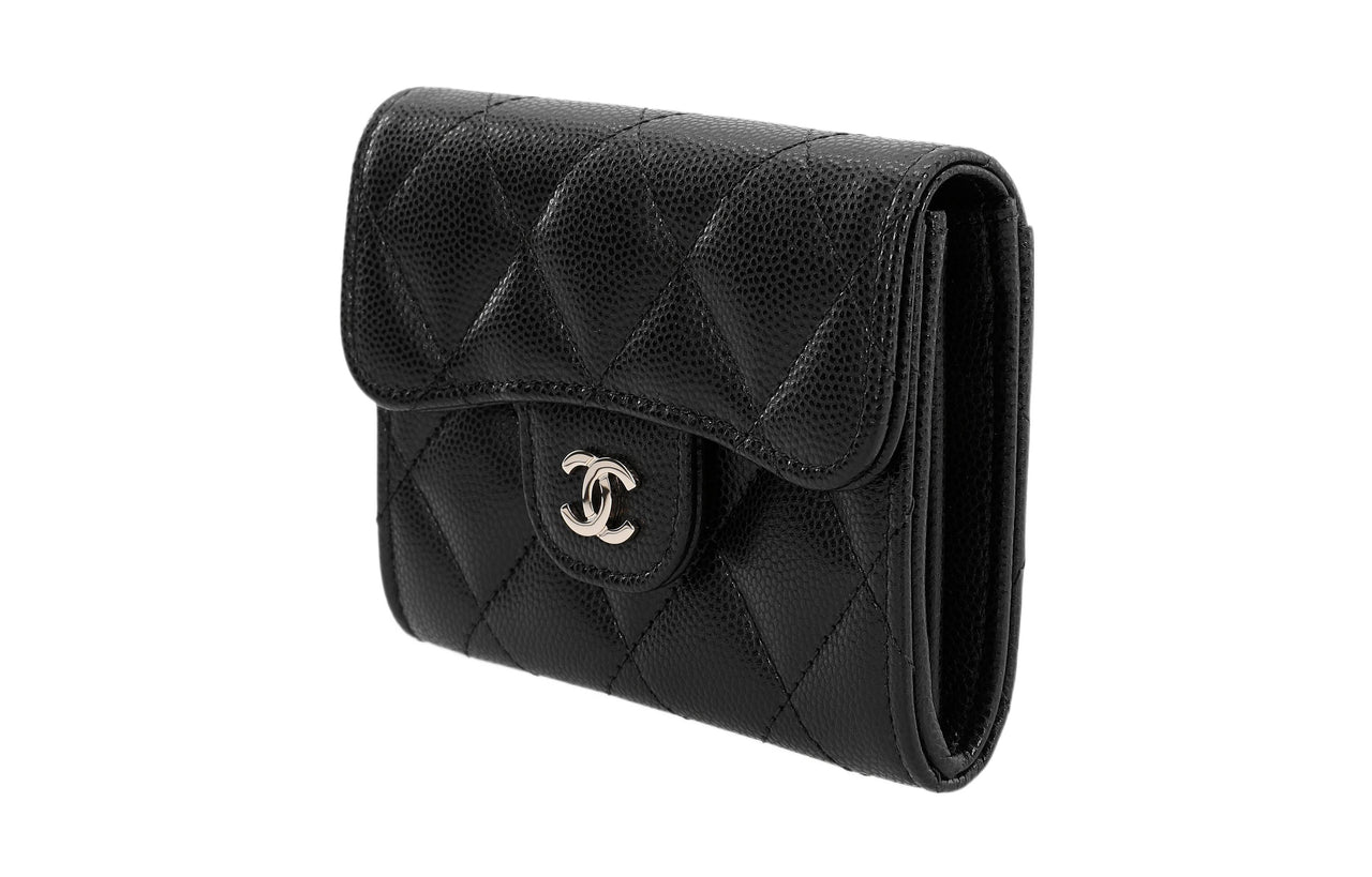 CHANEL Textured Calfskin Card Holder Wallet Regular Women's Black