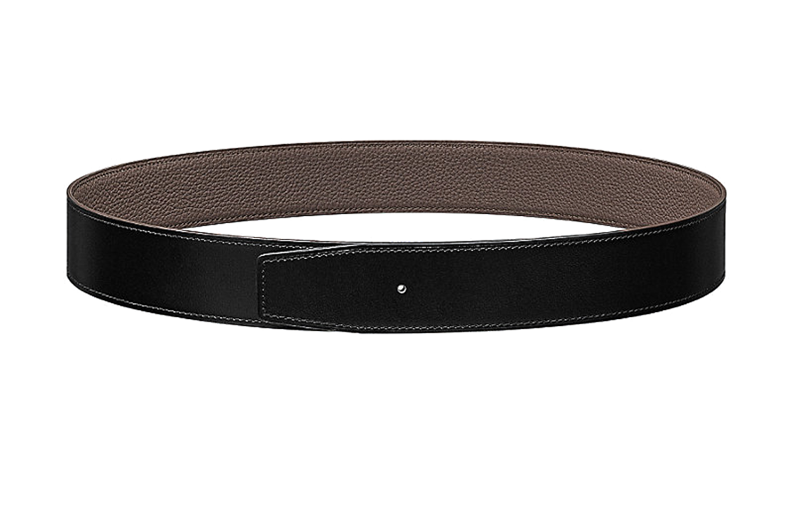 HERMES Calfskin Leather Belts Men's Black/Tin Gray Width: 3.8CM