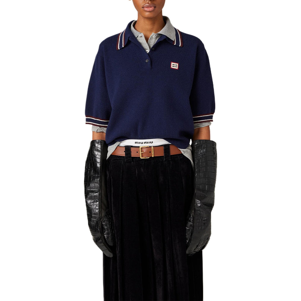 MIU MIU Wool And Cashmere Polo Sweater Navy