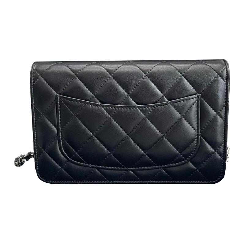 CHANEL WOC Sheepskin Handheld Shoulder Bag, Crossbody Bag Unisex Black Silver