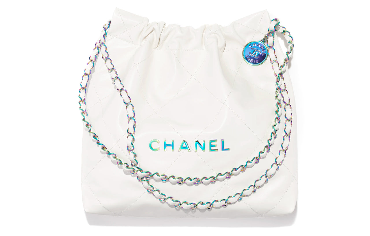CHANEL 22Bag Shiny Calfskin Handbag Shoulder Bag Women's White