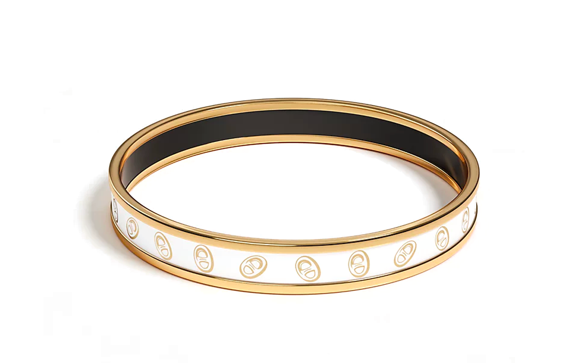 HERMES Enamel Gold-Plated Metal Bangles Women's White