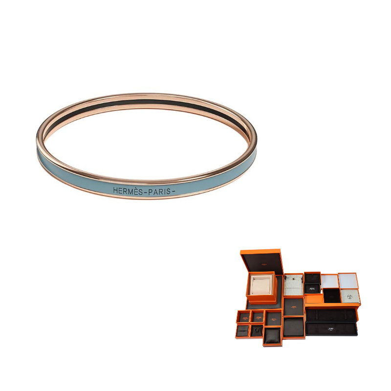 HERMES Enamel Bangles Unisex Sharton Blue