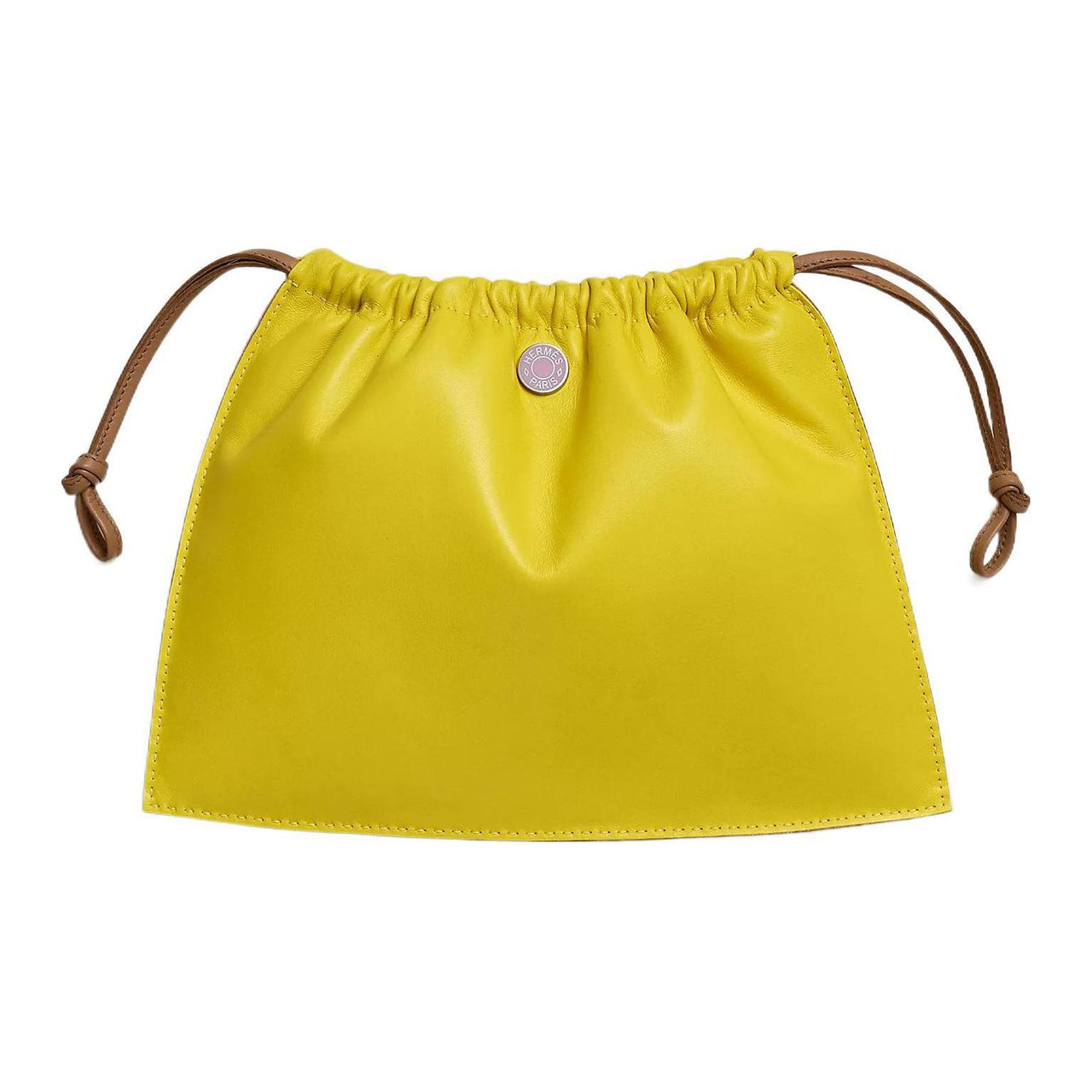 HERMES Pilo Milo Lambskin Swift Calfskin Makeup Bags Clutches Women's Lemon