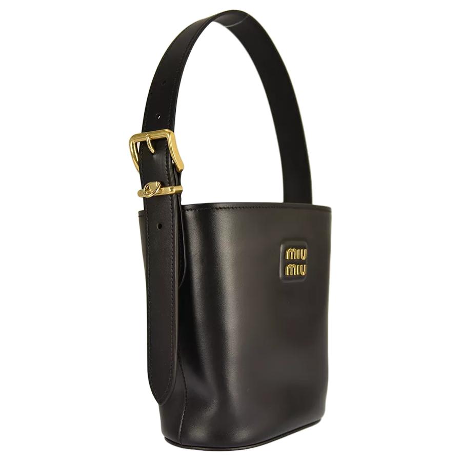 MIU MIU Leather Bucket Bag Handbag Shoulder Bag Women's Black