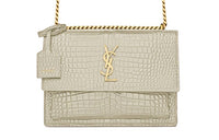 SAINT LAURENT SUNSET Crocodile Embossed Bright Leather Sunset Bag, Crossbody Bag, Shoulder Bag Women's Vintage White